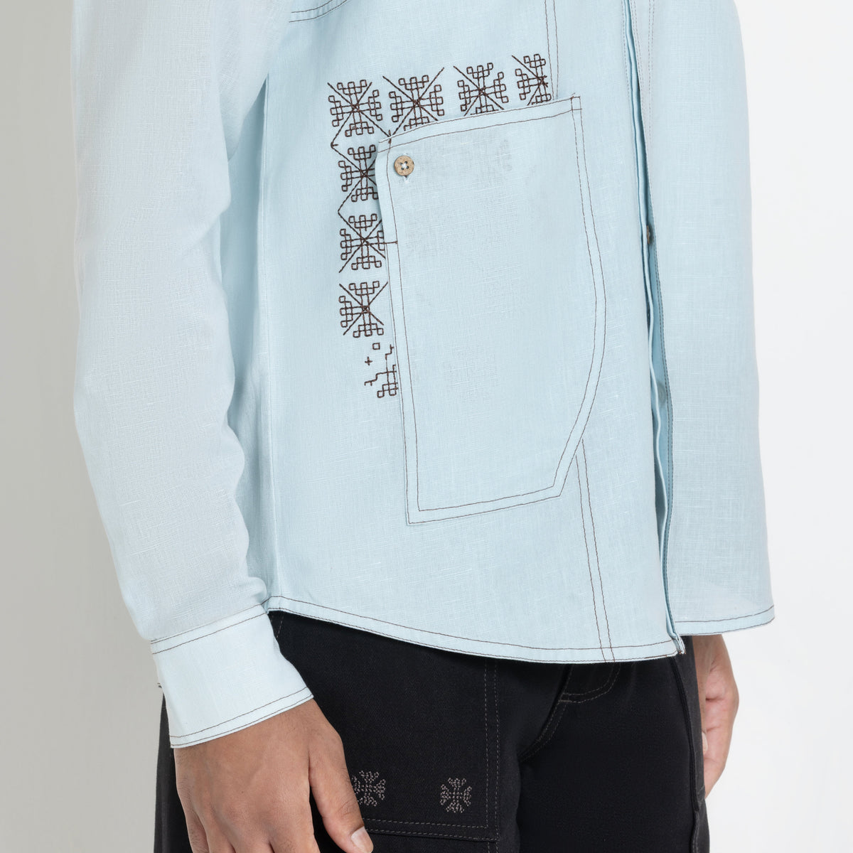 Kara - Saddle-stitch Shirt - Powder Blue For Men