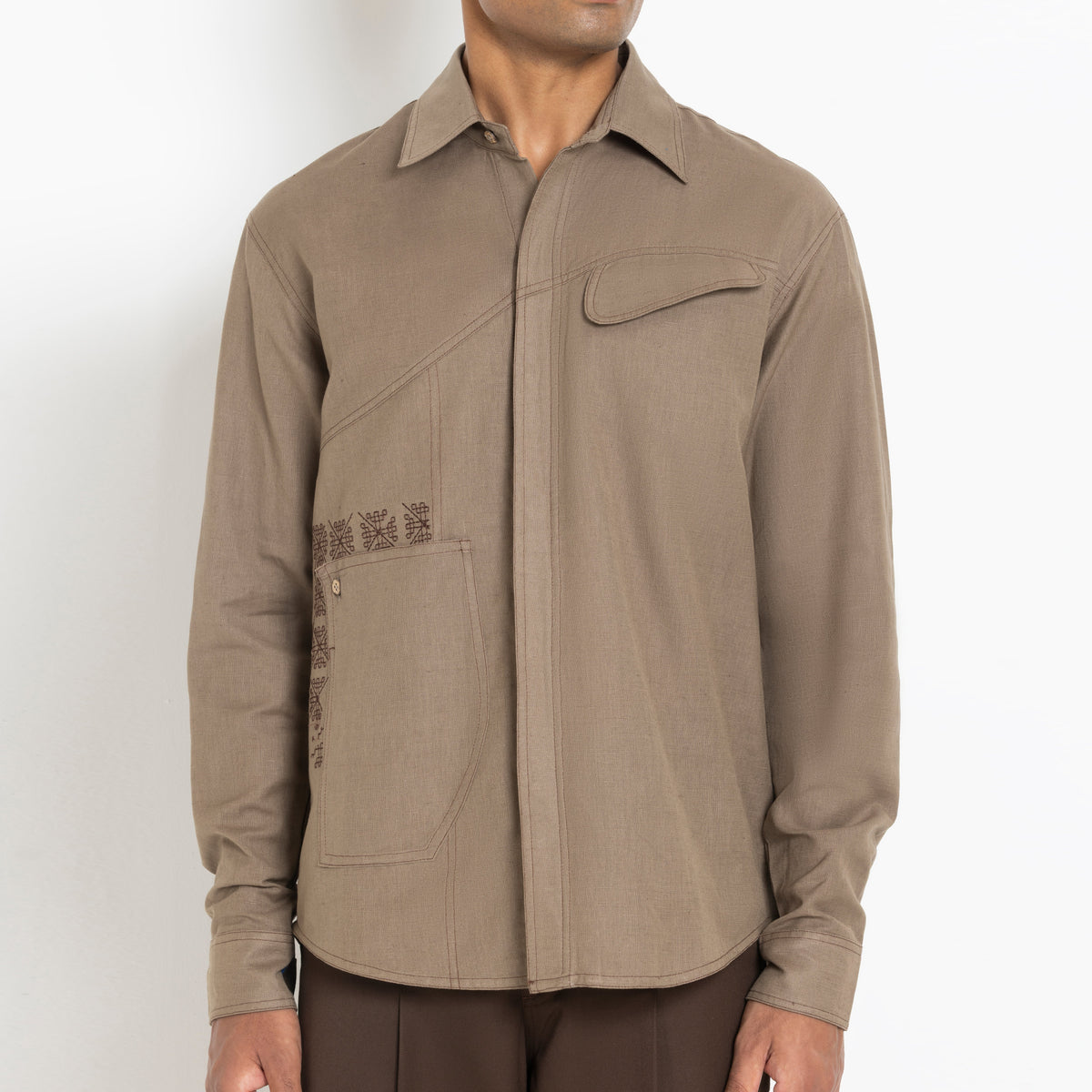 Kara - Saddle-stitch Shirt - Light Brown For Men