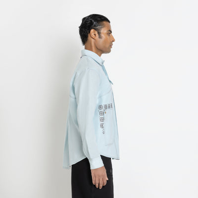 Kara - Saddle-stitch Shirt - Powder Blue For Men