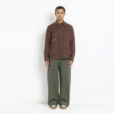 Kara - Saddle-stitch Shirt - Dark Brown For Men