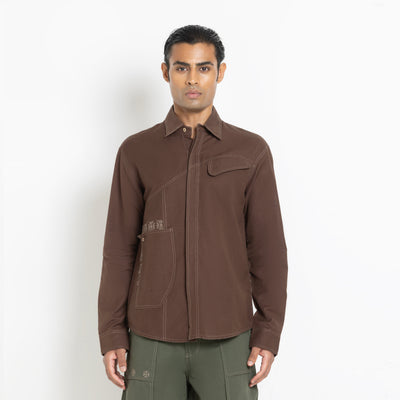 Kara - Saddle-stitch Shirt - Dark Brown For Men