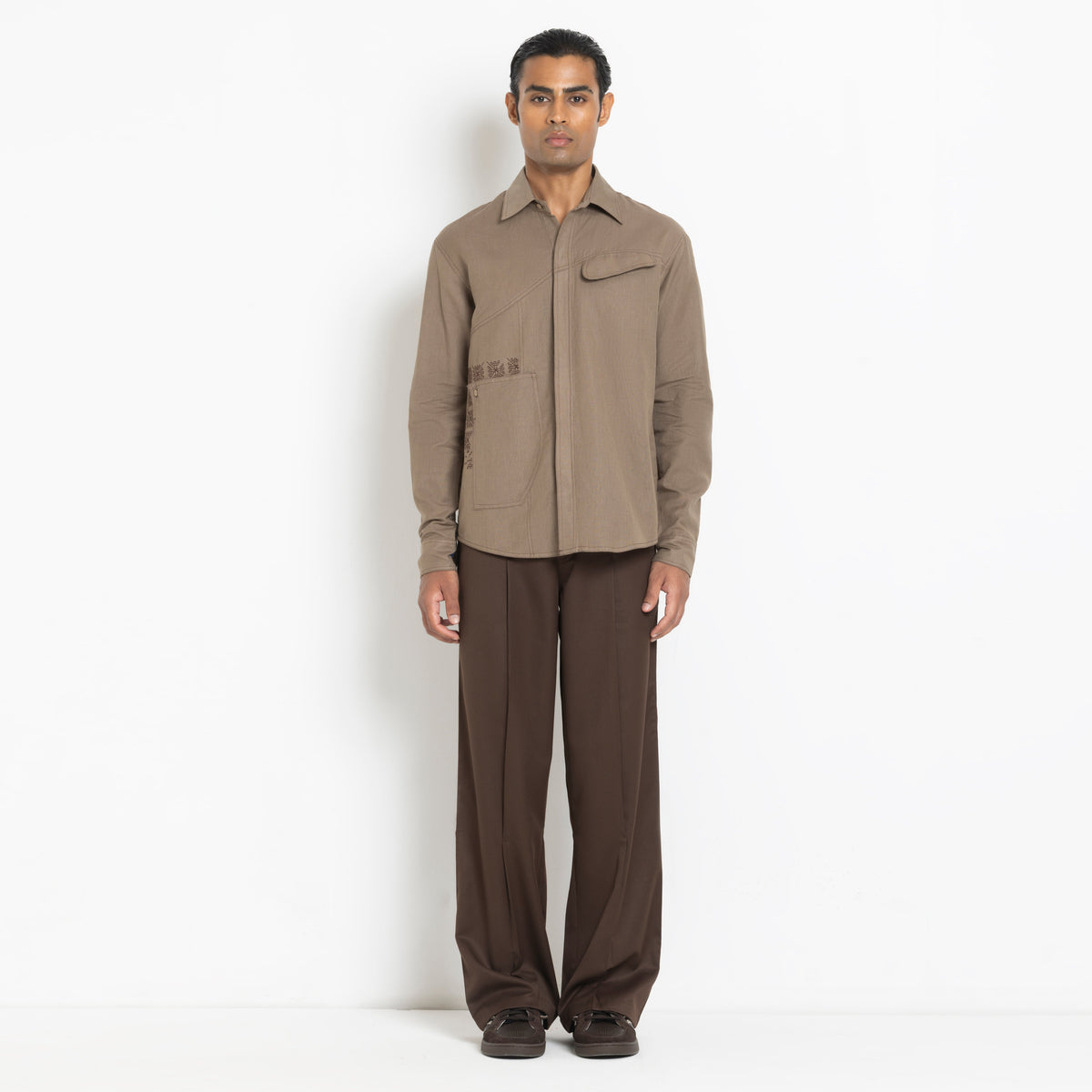 Kara - Saddle-stitch Shirt - Light Brown For Men