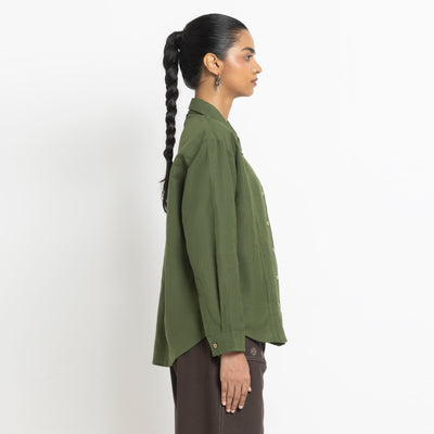 Kara - Cross-collar Shirt - Olive Green For Women