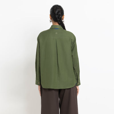 Kara - Cross-collar Shirt - Olive Green For Women