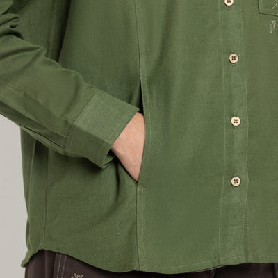 Kara - Cross-collar Shirt - Olive Green For Women