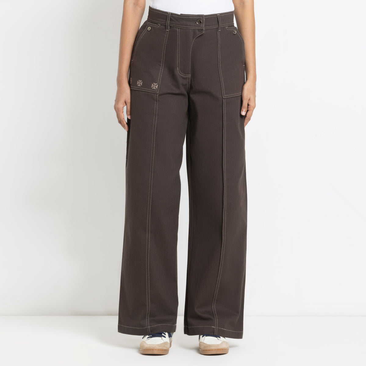 Kara - Pintuck Pant - Dark Brown For Women