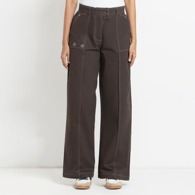 Kara - Pintuck Pant - Dark Brown For Women