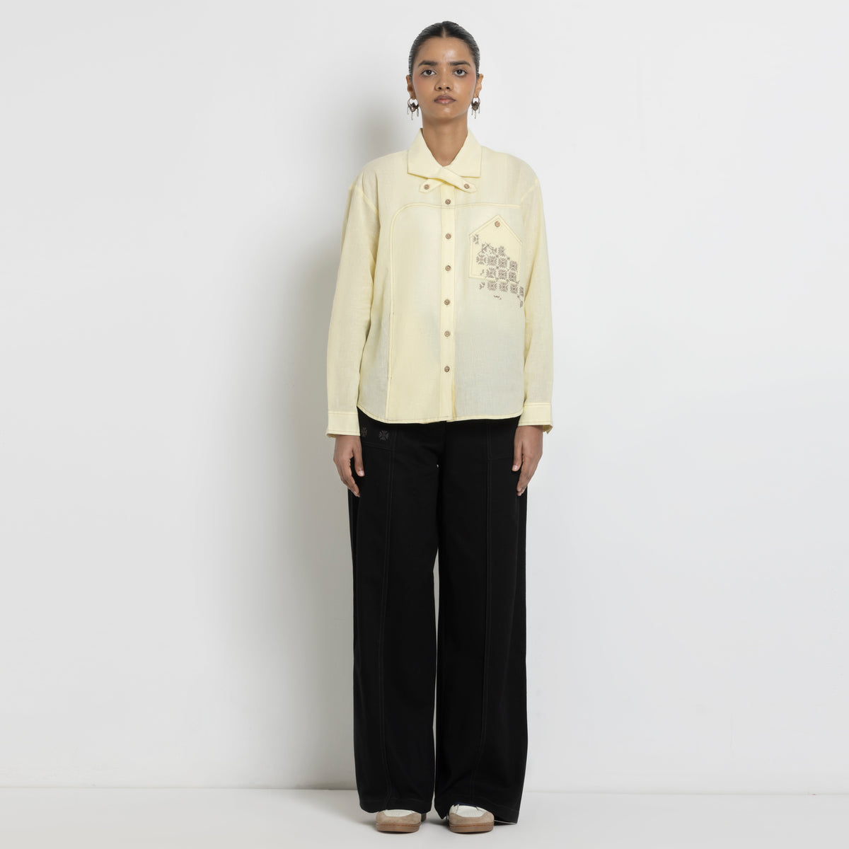 Kara - Cross-collar Shirt - Butter Yellow For Women