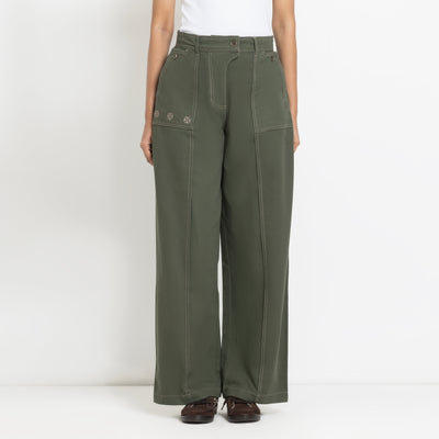 Kara - Pintuck Pant - Olive Green For Women