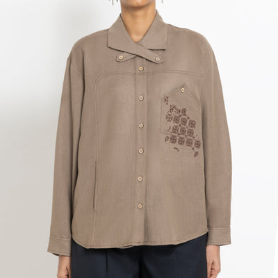 Kara - Cross-collar Shirt - Brown For Women