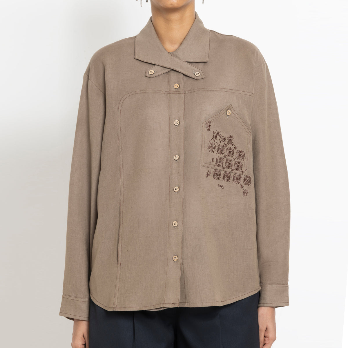 Kara - Cross-collar Shirt - Brown For Women
