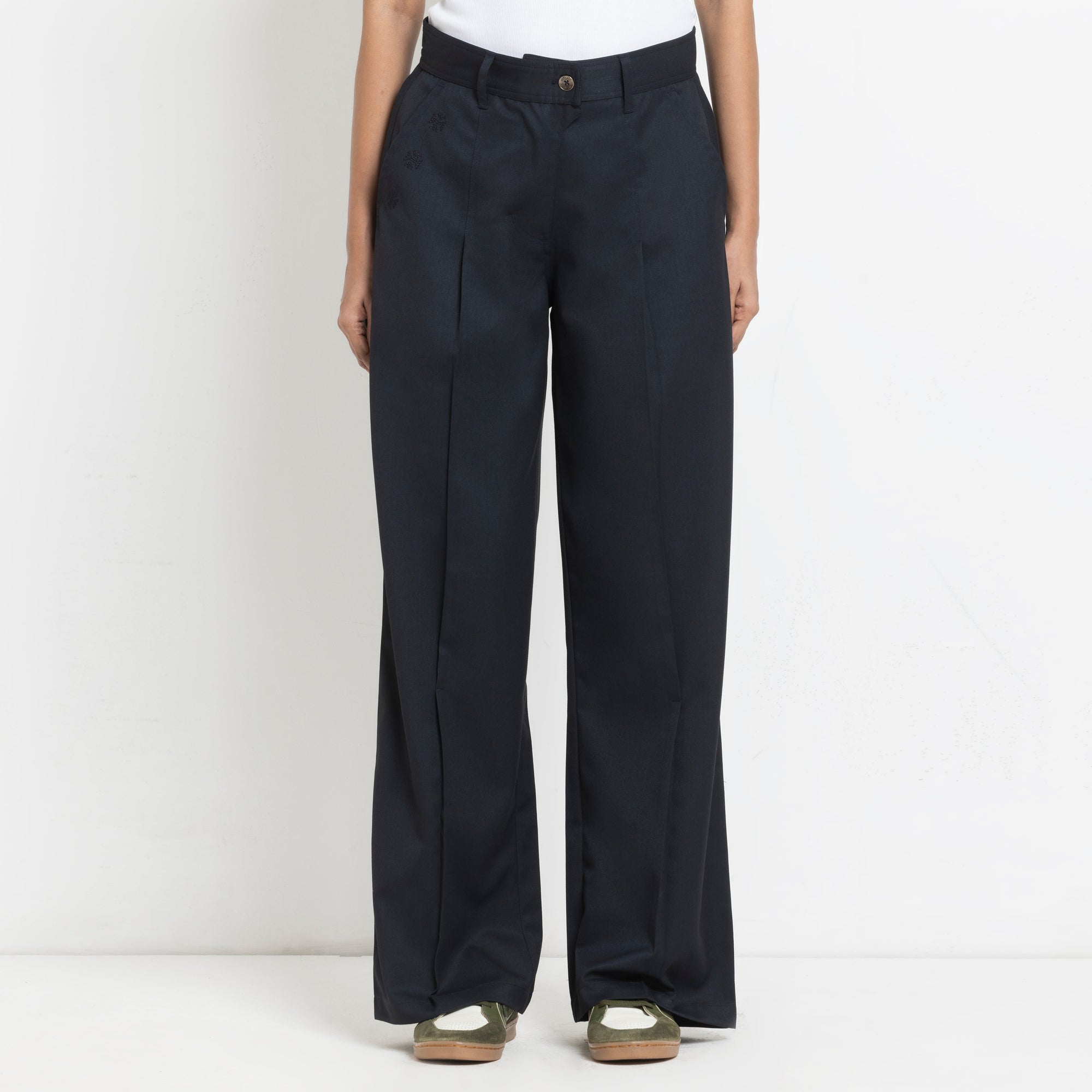 Kara - Pleat Trouser - Navy For Women